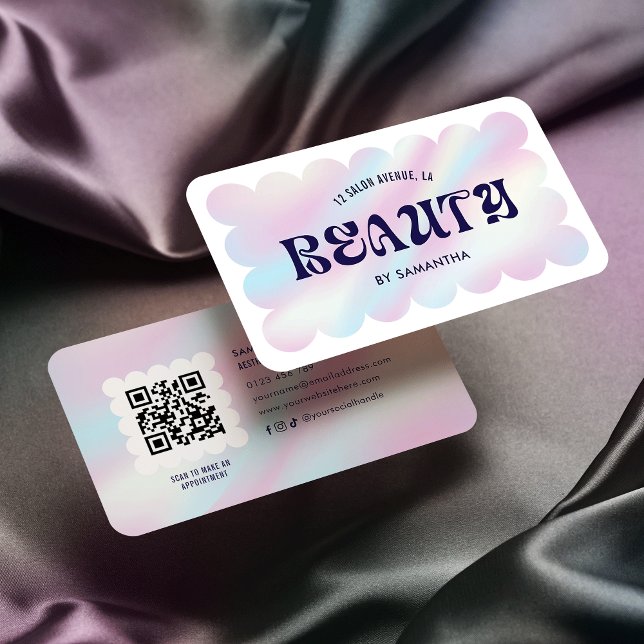 Modern Holographic QR Code Lashes Beauty Salon Business Card (Creator Uploaded)