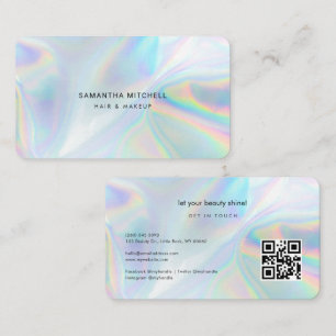 Modern Holographic QR Code Makeup Beautician Business Card