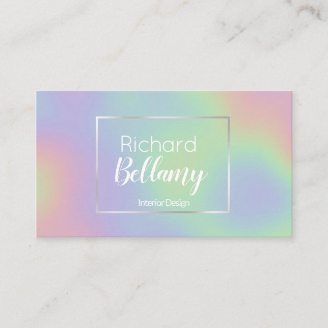 Modern Holographic Rainbow Effect Metal Frame Business Card (Front)