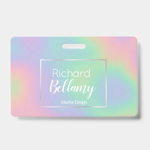 Modern Holographic Rainbow Effect Metal Frame ID Badge