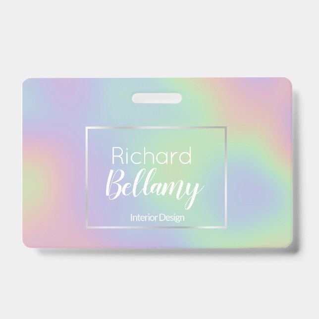 Modern Holographic Rainbow Effect Metal Frame ID Badge (Front)
