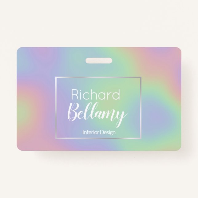 Modern Holographic Rainbow Effect Metal Frame ID Badge (Front)
