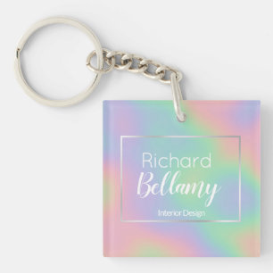 Modern Holographic Rainbow Effect Metal Frame Key Ring
