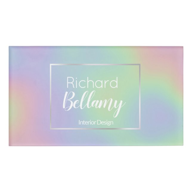 Modern Holographic Rainbow Effect Metal Frame Name Tag (Front)