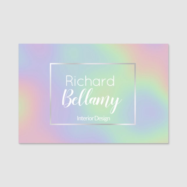 Modern Holographic Rainbow Effect Metal Frame Name Tag (Front)