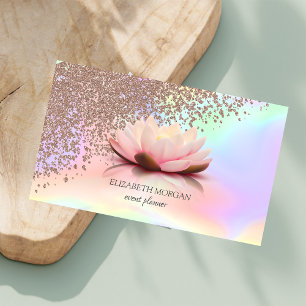 Modern Holographic Rose Gold Diamonds Lotus  Business Card
