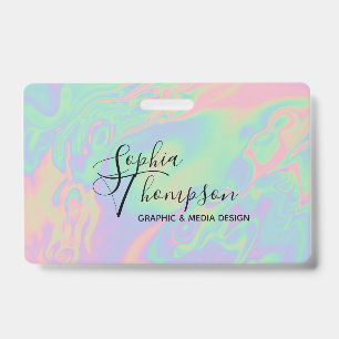 Modern Holographic Script Rainbow Pastel - Badge ID Badge