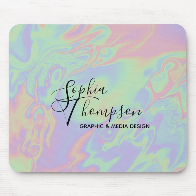 Modern Holographic Script Rainbow Pastel Mousepad (Front)