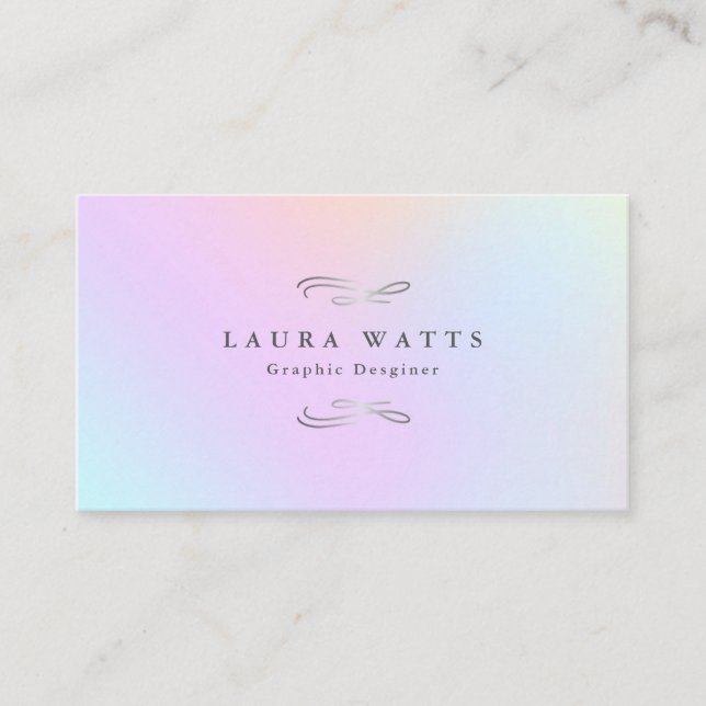 Modern Holographic Silver Swirl Business Card (Front)