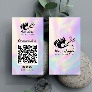 Modern Holographic Social Media Hair Salon Logo Business Card