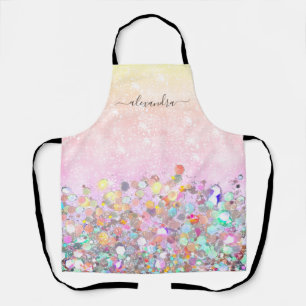Modern Holographic Sparkle Glitter Custom Pink Apron