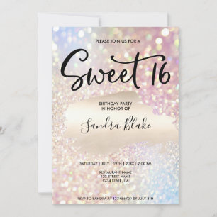  Modern Holographic Sparkling Glitter Calligraphy  Invitation