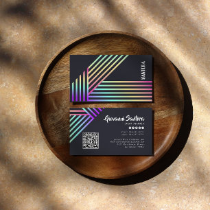 Modern Holographic Stripe QR Business Card