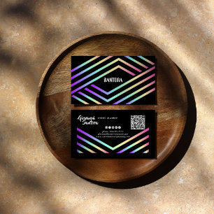 Modern Holographic Stripe QR Business Card