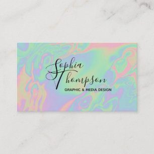 Modern Holographic Style Rainbow Pastel Business Card