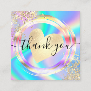 modern holographic thank you for your business squ square business card
