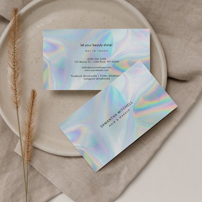 Modern Holographic Typography Hair and Makeup Business Card (Beauty and Makeup Business Holographic Card)