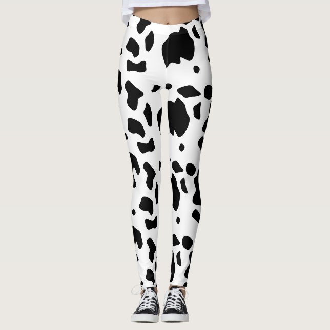 Modern Holstein Friesian Cow Animal Print Pattern Leggings (Front)