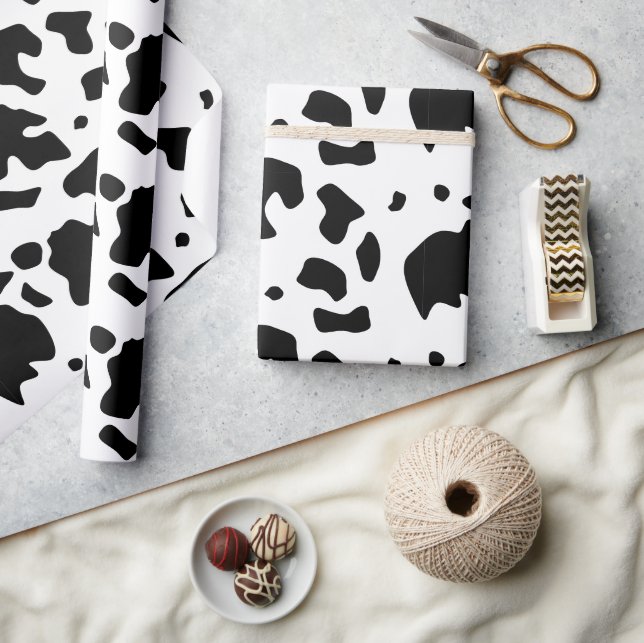 Modern Holstein Friesian Cow Animal Print Pattern Wrapping Paper (Crafts)