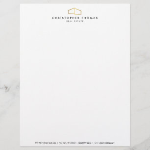 Modern Home Logo Faux Gold on White Custom Letterhead