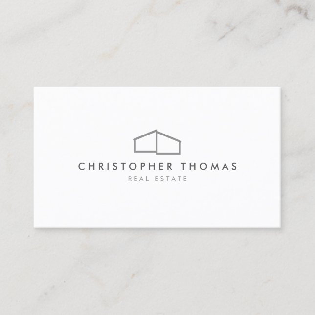 Modern Home Logo in Grey for Real Estate, Realtor Business Card (Front)