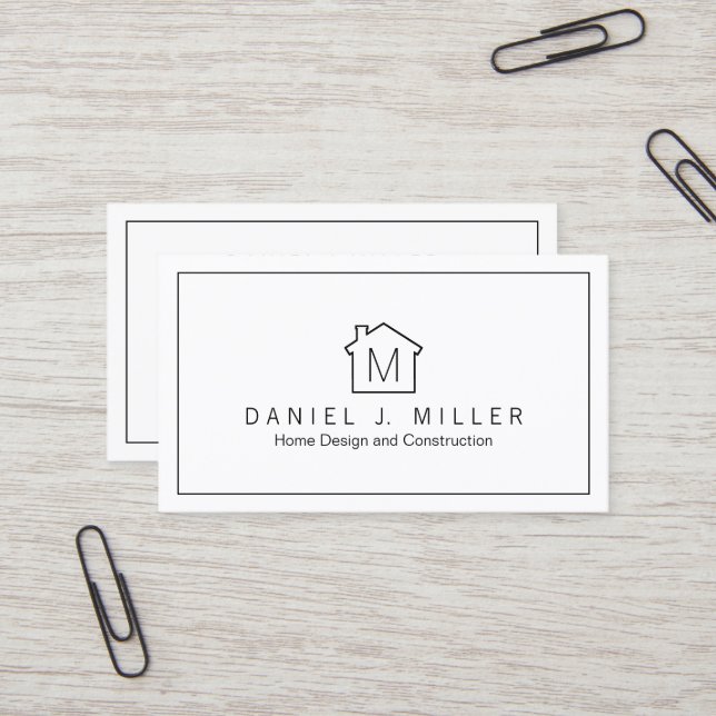 Modern Home Logo Monogram Minimalist Plain Elegant Business Card (Front/Back In Situ)