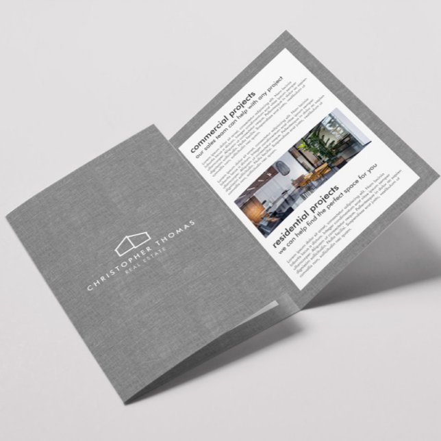 Modern Home Logo Real Estate Grey Linen Brochure (Creator Uploaded)