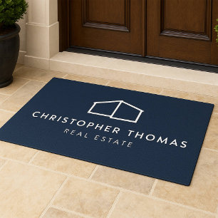 Modern Home Logo Real Estate Navy Blue Doormat