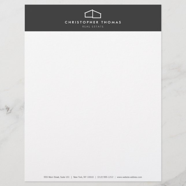 Modern Home Logo Real Estate, Realtor Dark Grey Custom Letterhead (Front)
