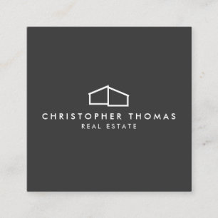 Modern Home Logo Real Estate, Realtor Dark Grey Square Business Card