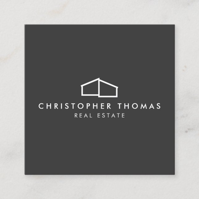 Modern Home Logo Real Estate, Realtor Dark Grey Square Business Card (Front)
