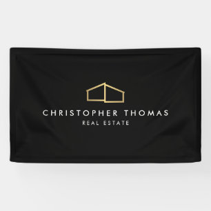 Modern Home Logo Real Estate, Realtor Gold/Black Banner