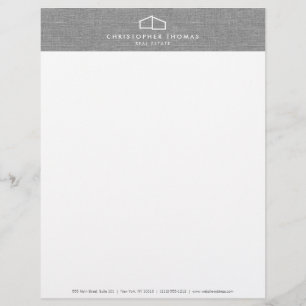 Modern Home Logo Real Estate, Realtor Grey Linen Custom Letterhead