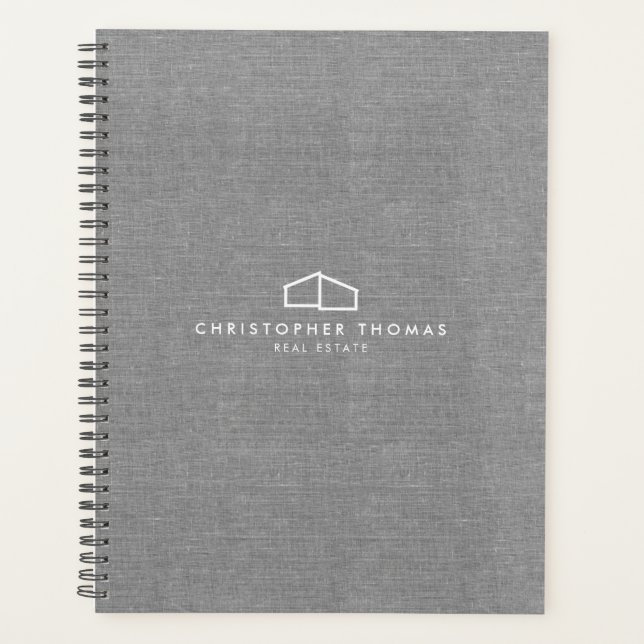 Modern Home Logo Real Estate, Realtor Grey Linen Planner (Front)