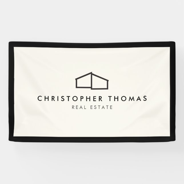 Modern Home Logo Real Estate, Realtor Ivory/Black Banner (Horizontal)