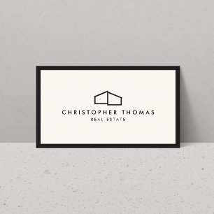 Modern Home Logo Real Estate, Realtor Ivory/Black Business Card