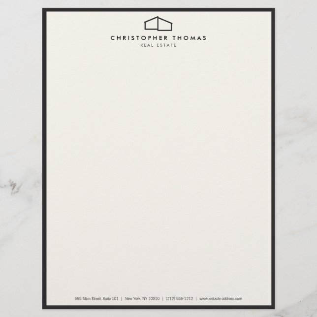 Modern Home Logo Real Estate, Realtor Ivory/Black Custom Letterhead (Front)
