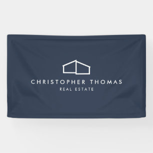 Modern Home Logo Real Estate, Realtor Navy Blue Banner
