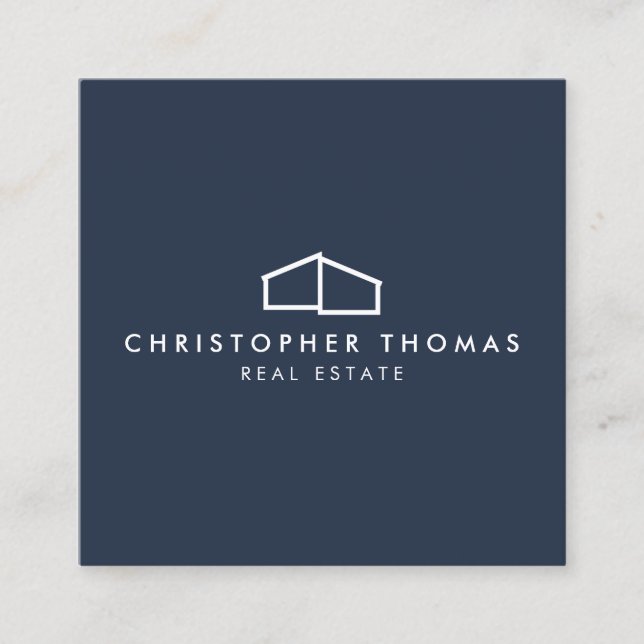 Modern Home Logo Real Estate, Realtor Navy Blue Square Business Card (Front)
