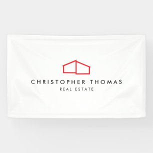 Modern Home Logo Real Estate, Realtor Red/White Banner