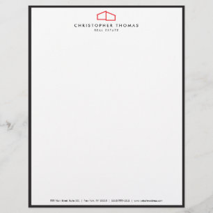 Modern Home Logo Real Estate, Realtor Red/White Custom Letterhead