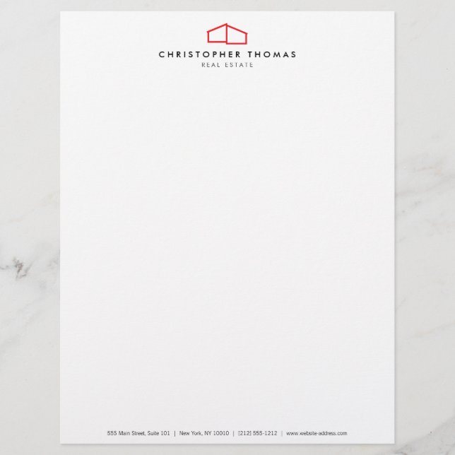 Modern Home Logo Real Estate, Realtor Red/White Personalised Letterhead (Front)