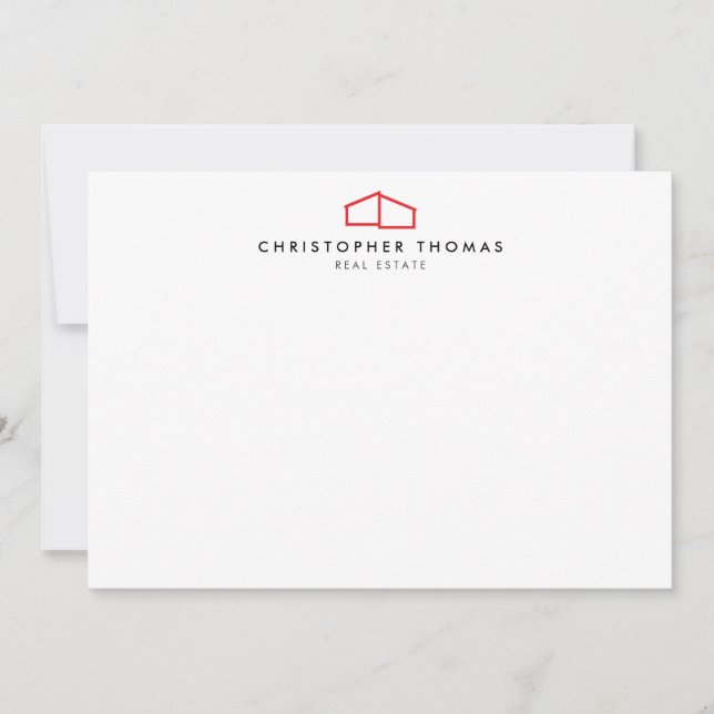 Modern Home Logo Realtor Red/White Flat Note Card (Front)
