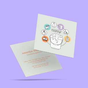 Modern Home Office Cleaning House Service  Square Business Card
