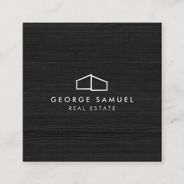 Modern Home Real Estate Logo Dark Wood Square Business Card (Front)