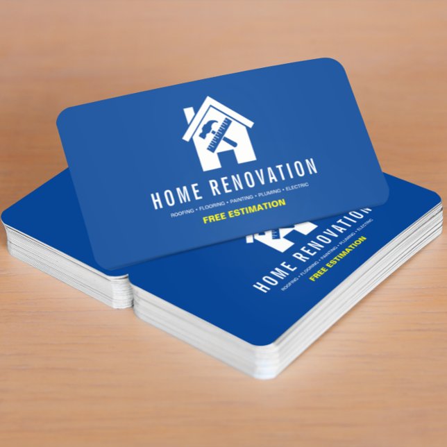 Modern Home Renovation Repair Handyman Blue Business Card (Creator Uploaded)