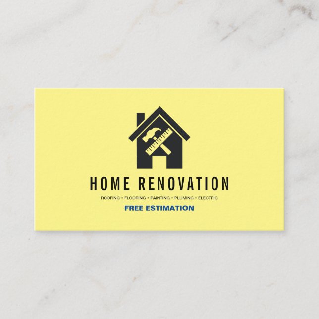 Modern Home Renovation Repair Handyman Yellow Business Card (Front)