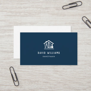 Modern Home Repair Handyman Logo Navy Blue Business Card