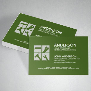 Modern Home Repair Maintenance Service Green Business Card