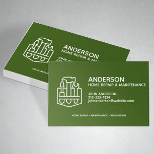 Modern Home Repair Maintenance Service Green Business Card